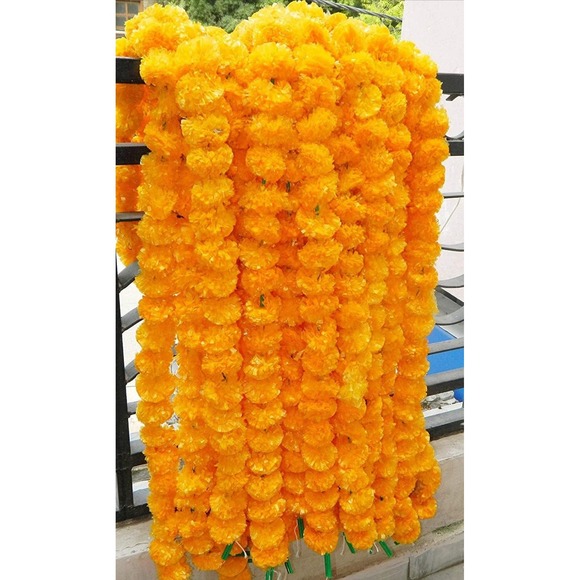 Artificial Marigold Flowers Garlands 5 Strings Decor Wedding Party Indian - Picture 1 of 6